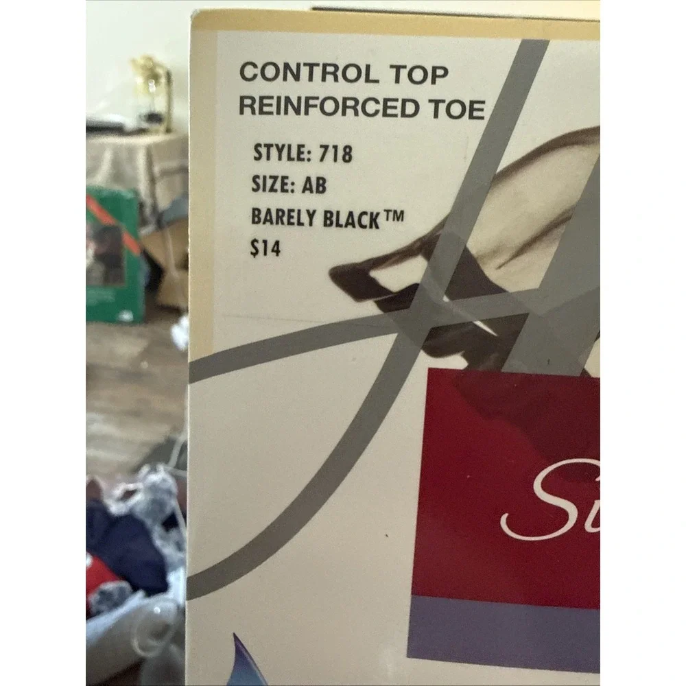 Hanes Silky Reflections Pantyhose Barely Black Sheer Control Top Size AB